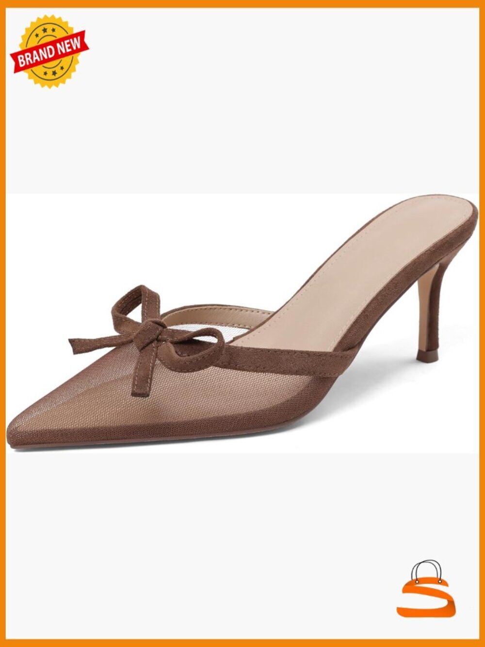 Kitten Heels Mesh Mules Pointed Toe Slip On Pumps